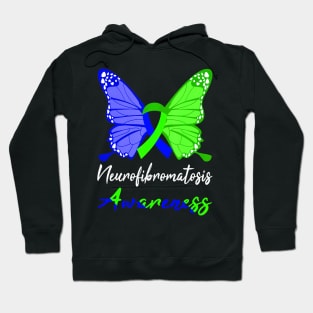 Neurofibromatosis Awareness Butterfly Blue  Green Hoodie